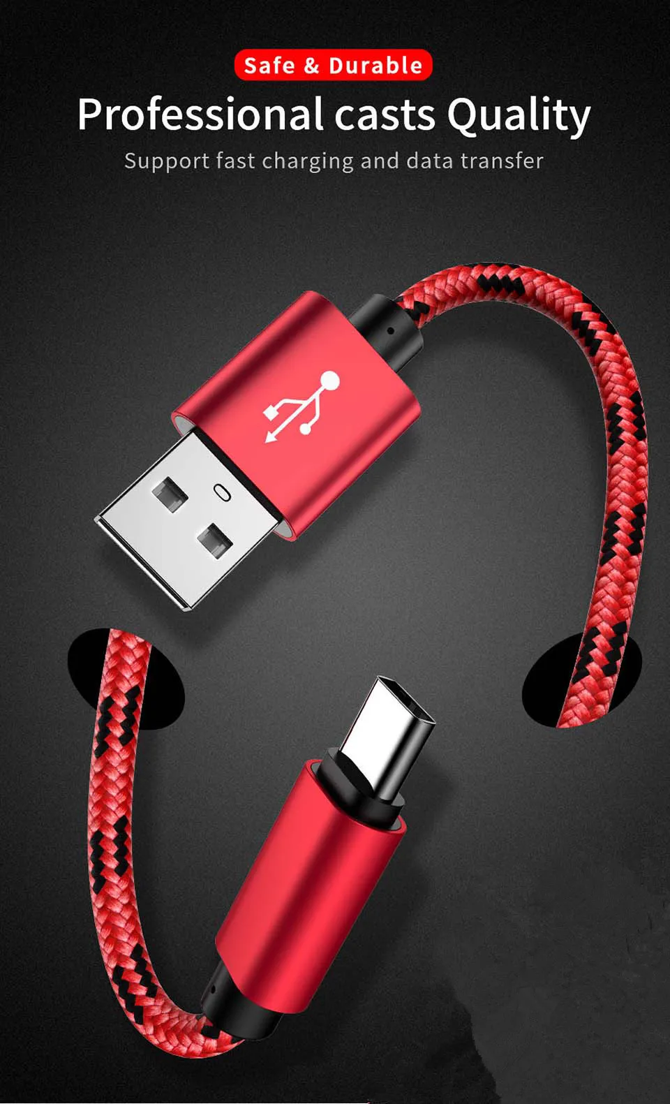 USB Type C Cable for Xiaomi Redmi 8A K20 Note 7 8 Pro 7s USB C Mobile Phone Wire Fast Charging Cable for Type-C Devices Cord