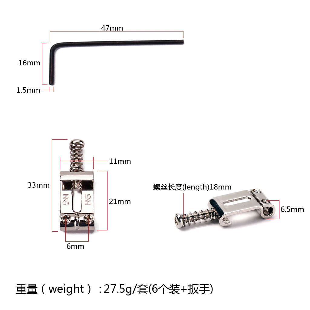 Professional Chrome Plated 6pcs Saddle Bridge For Telecaster Electric Guitar W/ L Wrench Musical Instruments Guitar Parts Access