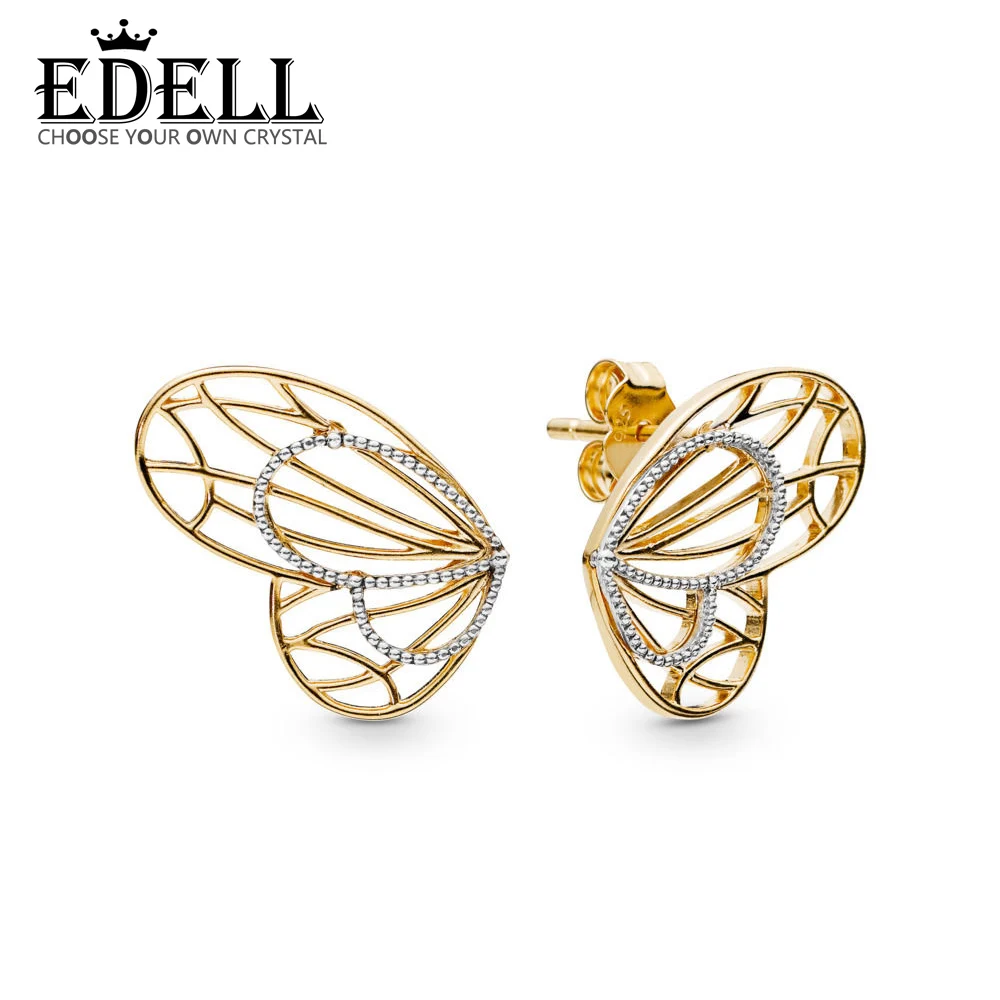 

EDELL 100% 925 Sterling Silver New 2019 Spring 267955 Shine Openwork Butterflies Butterfly Earring Studs Fashion Jewelry