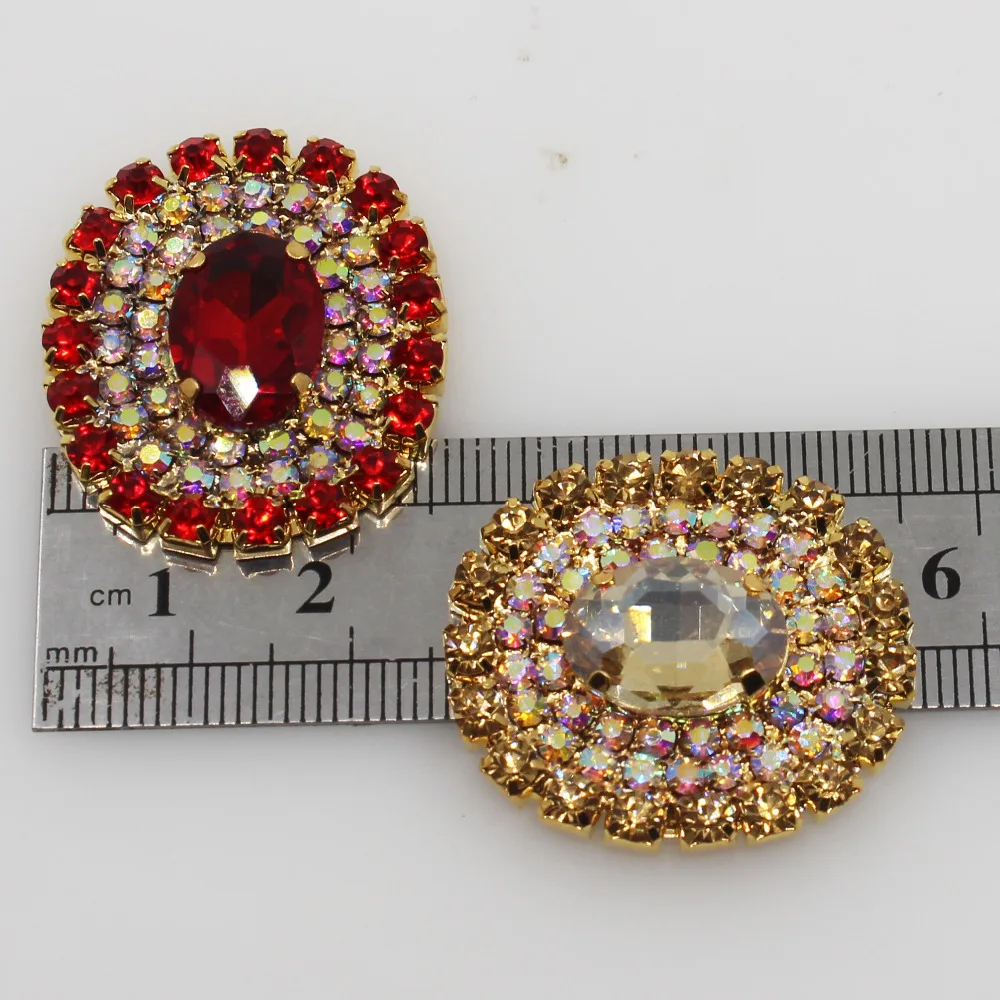 타원형 AB 라인석 버튼 투명 유리 5 개 25x30mm, 골드 웨딩 신부 꽃을 들고 장식 헤어 액세서리 스크랩북