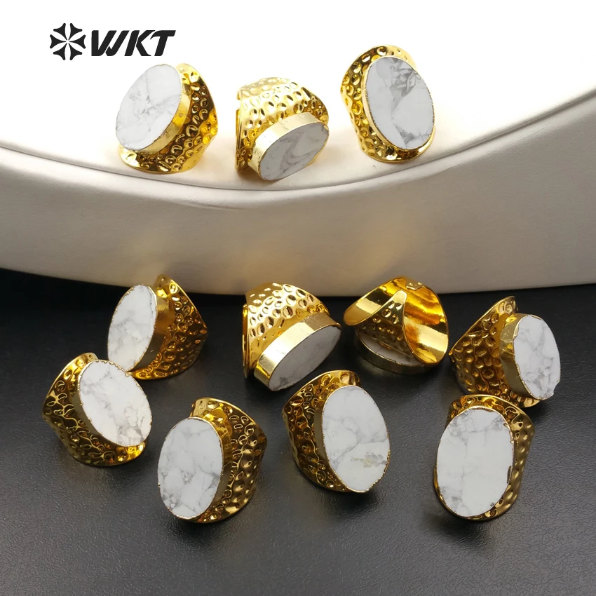 WT R268 Wholesale Custom 5pcs/lot Natural White Stone Ring Oval Elegant