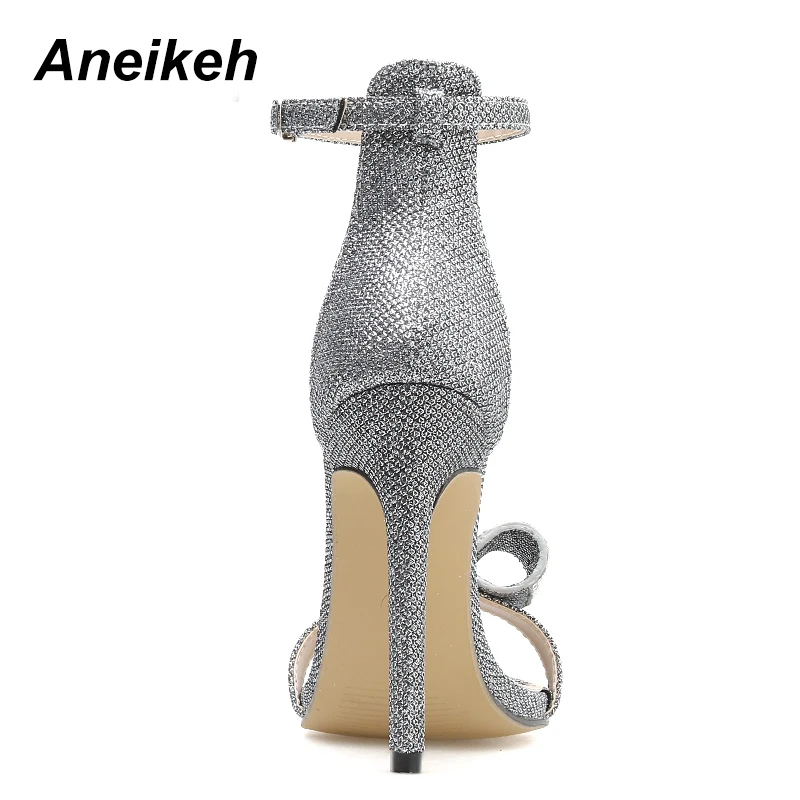 Aneikeh/; Летние босоножки со стразами; Модные женские босоножки на высоком каблуке с серебристым бантом-бабочкой; женские босоножки с пряжкой на лодыжке; обувь для вечеринок