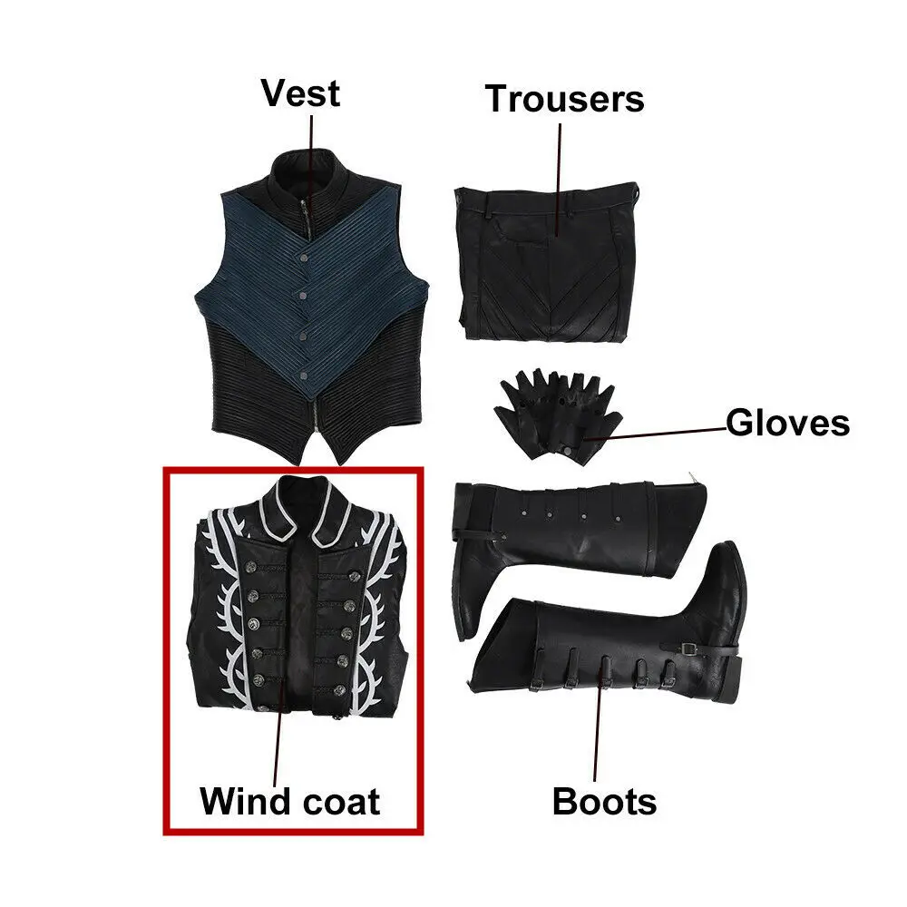 Костюм для косплея ONSEN Vergil, костюм для косплея, костюм дьявола, кожаный костюм Данте, кожаный костюм, нарядный костюм на Хэллоуин - Цвет: Wind coat