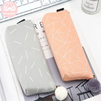 

Mr.Paper 4 Designs Pink White Grey Rectangle Trapezoid Pencil Bag School Creative Kawaii Large Size Pencil Bags for Student