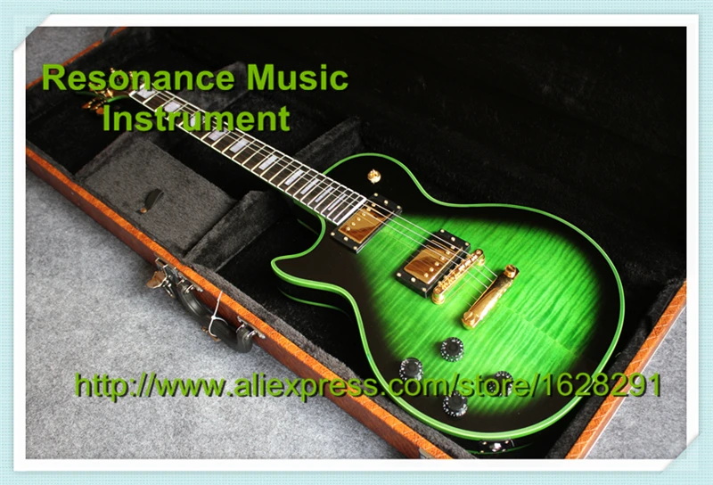 

Custom Shop LP Left Handed Electric Guitar Green Finish and Binding Ebony Fretboard with Hard Case Together