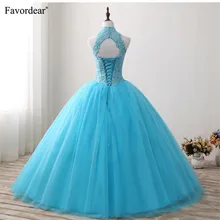 Favordear с высокой горловиной Расшитое бисером в честь пятнадцатилетия платье пышное платье с аппликациями без рукавов, нарядное бальное платье вечерние платья