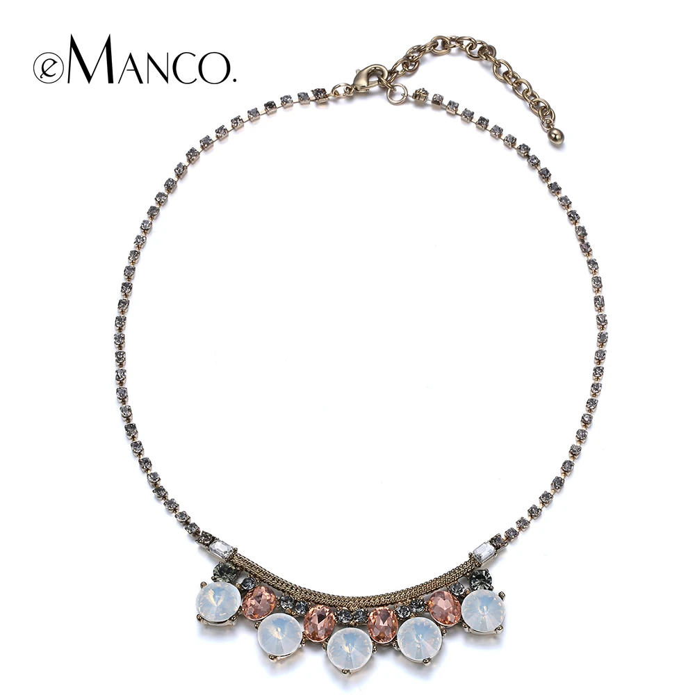 eManco Rhinestone chain necklace collar women new summer arrivals opal crystal pendant choker NL13153