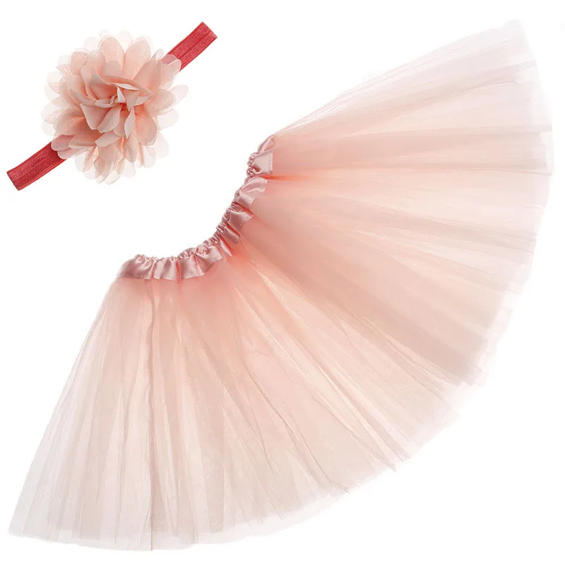 Nishine/платье-пачка для новорожденных с шифоновой повязкой на голову с цветком; комплект для девочек; подарок на день рождения; реквизит для фотосессии; Детские платья; одежда принцессы - Цвет: peach