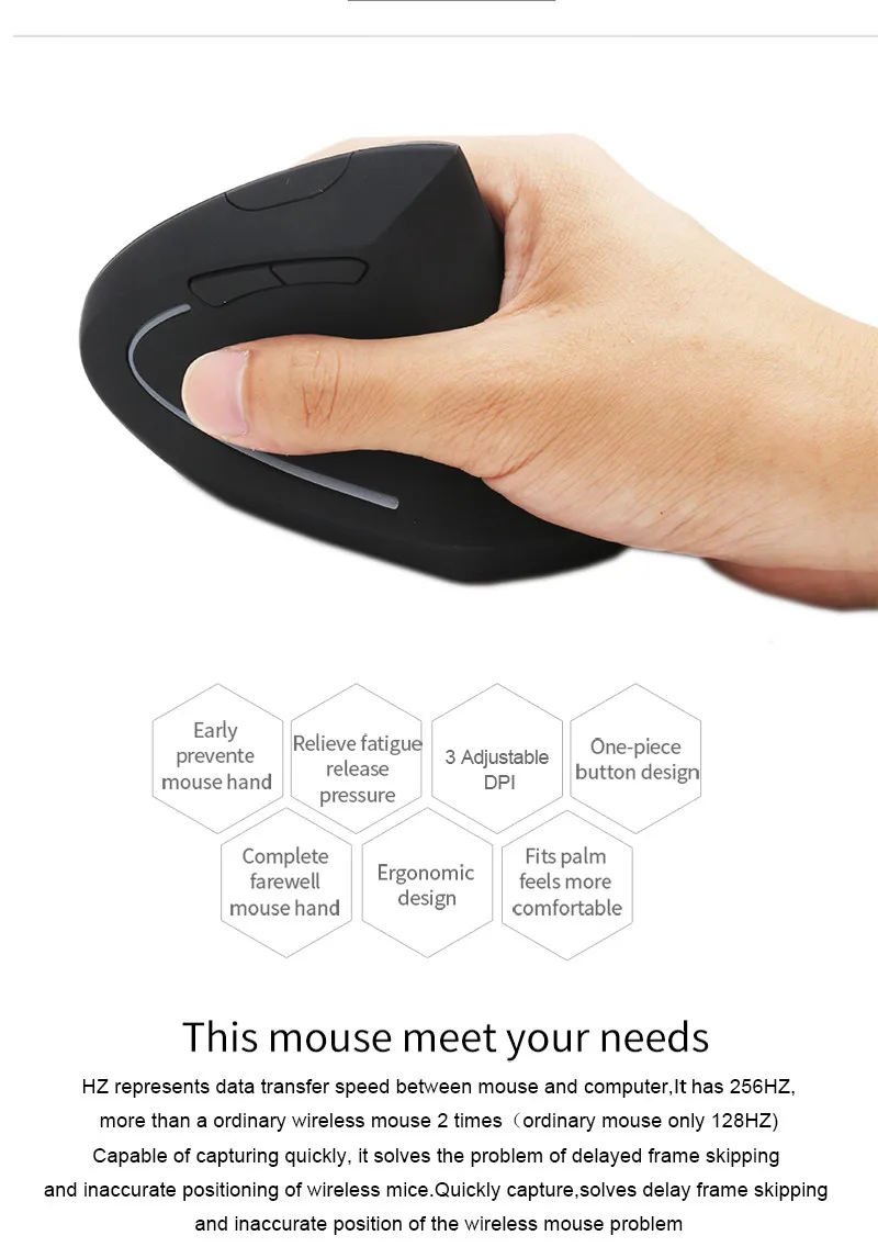 Эргономичная Вертикальная мышь, беспроводная батарея, оптическая компьютерная игровая мышь, 2,4 ГГц, USB 800, 1200, 1600, точек/дюйм, геймерские мыши с приемником для компьютера