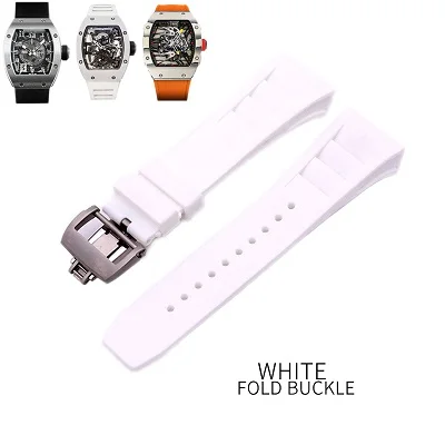 25 мм натуральный силиконовый резиновый ремешок для часов, оригинальное качество, мягкий водонепроницаемый спортивный ремешок, специально для часов с рихардом, браслет для мужчин - Цвет ремешка: White
