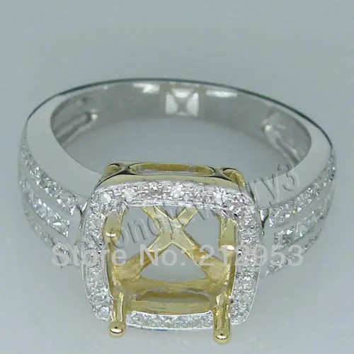 

Vintage Cushion 8x8mm Solid 14kt Two Tone Gold Customs Setting Ring R00344