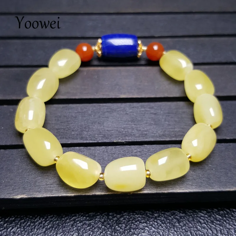 

Yoowei 9.5mm Natural Amber Bracelet for Gift Supply GIC Certificate Oval Precious Stone Original Baltic Amber Jewelry Wholesale