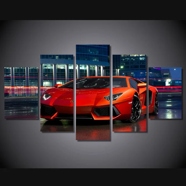 

Modular Poster Wall Art Canvas HD Printed Pictures 5 Pieces Red Luxury Sports Car Painting Modern Living Room Home Decor Framed
