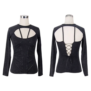 

Sexy Hollow Out Design Long Sleeves Women Punk T-shirt Tops