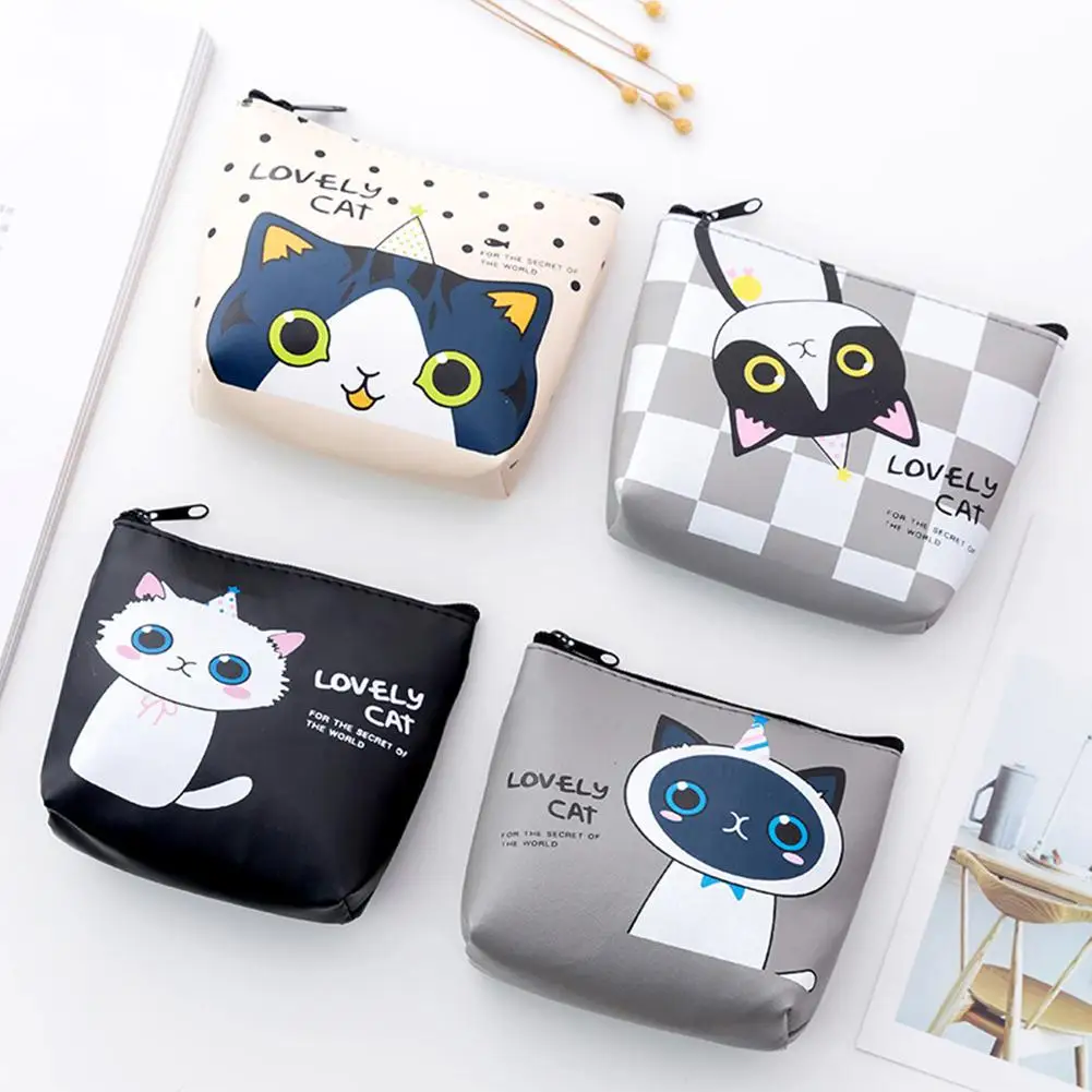 

New Cute Cat Print Zip Faux Leather Coin Purse Unisex Clutch Mini Wallet Card Holder