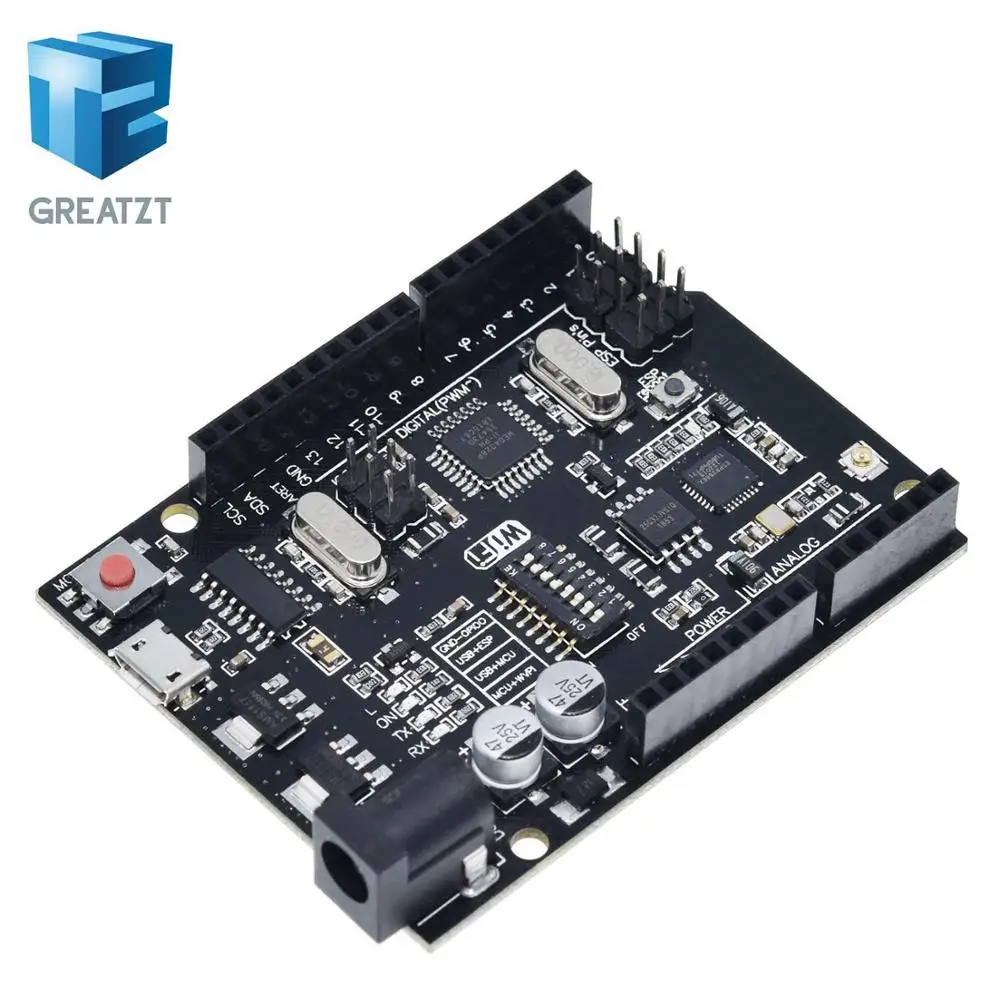 GREATZT UNO+ WiFi R3 ATmega328P+ ESP8266(32 Мб памяти) USB-TTL CH340G для Arduino Uno, NodeMCU, WeMos ESP8266 новое поступление