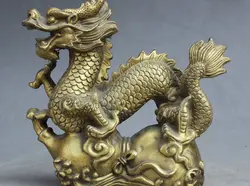 7 "Старый Народная Фэншуй Китайский Латунь Животных Дракон Драконы Тыква Кальян Статуя