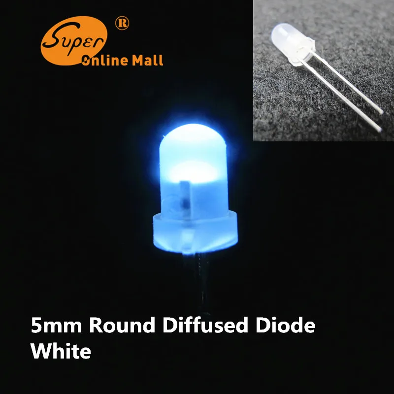 100 pcs 5mm diffused white LED round top led diode light emitting