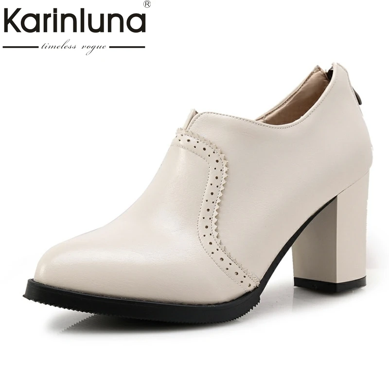 

Karinluna 2018 Spring Autumn Mature Solid Zip Deep Pumps Large Size 33-43 Shoes Woman Platform High Heels OL Women Shoes