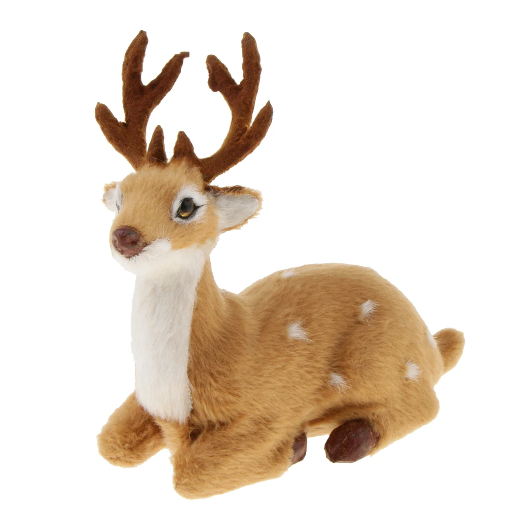 Pieces of 2 Miniatures Christmas Sika Deer Reindeer Elk Scene Arrangement Props Lying - Brown