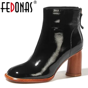 

FEDONAS Women Warm Autumn Winter High Heels Ankle Boots Party Casual Shoes Woman Top Quality Genuine Leather Short Riding Boot