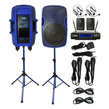 

STARAUDIO 2Pcs 15 Inch 3500W Powered DJ Active PA Karaoke Speakers Party Disco Stage Stands 2CH UHF Wireless Headset Mic SSBM-15