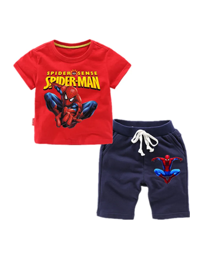 Комплекты детской одежды г., летняя одежда для маленьких мальчиков футболка с короткими рукавами с человеком-пауком+ шорты, одежда для маленьких мальчиков Одежда для детей от 2 до 7 лет - Цвет: red