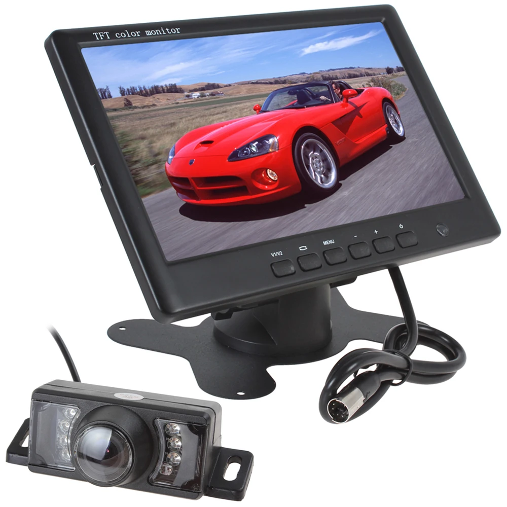 

Hot & Super Thin 800 x 480 7 Inch Color TFT LCD 2 Channels Video Input Car Rear View Monitor + 7 IR Lights Car Rear View Camera