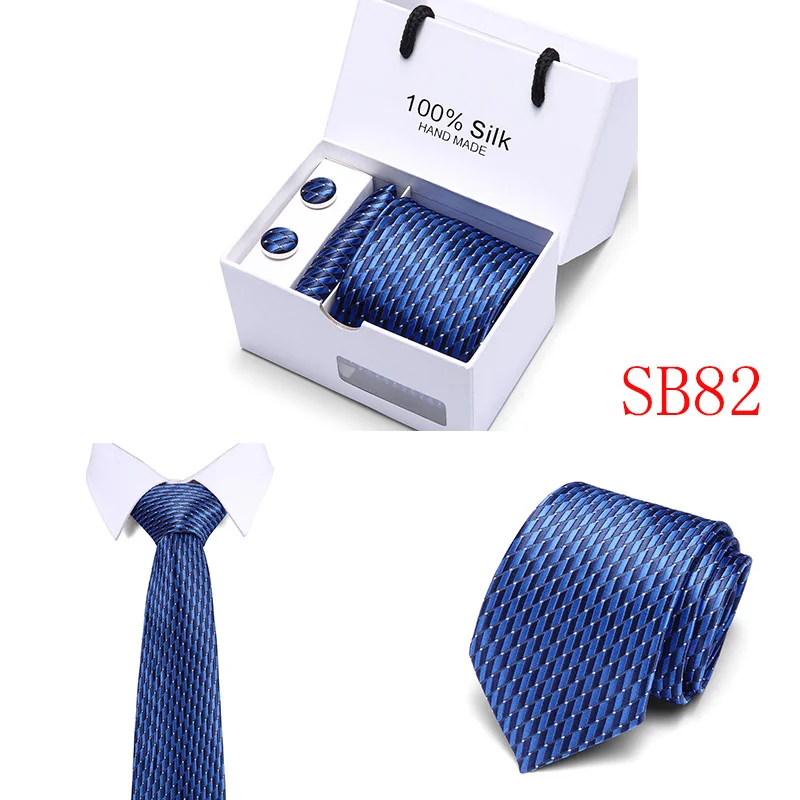 Для мужчин галстук Синий Геометрический шелковый галстук Классический Галстук Hanky набор запонок Галстуки для Для мужчин Бизнес Свадебная