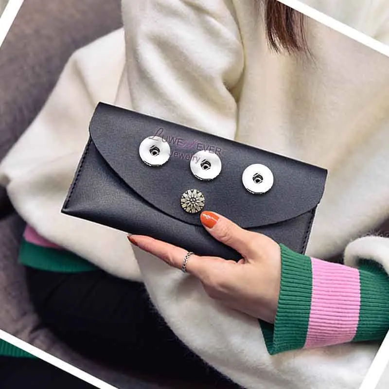 

Brand New 02 Bag Snap Button Purse Pu leather Wallet Bags Charms Bracelet Jewelry for women fit 18mm button 20cm*10cm *1cm