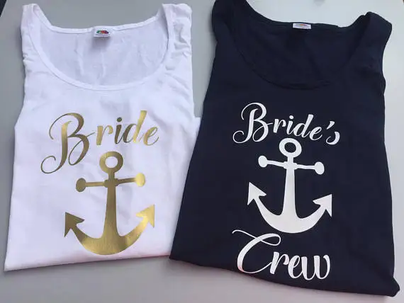 

custom Last sail before the veil Nautical Anchor wedding Bride Captain t shirts brides crew tanks vests tops gifts party favors