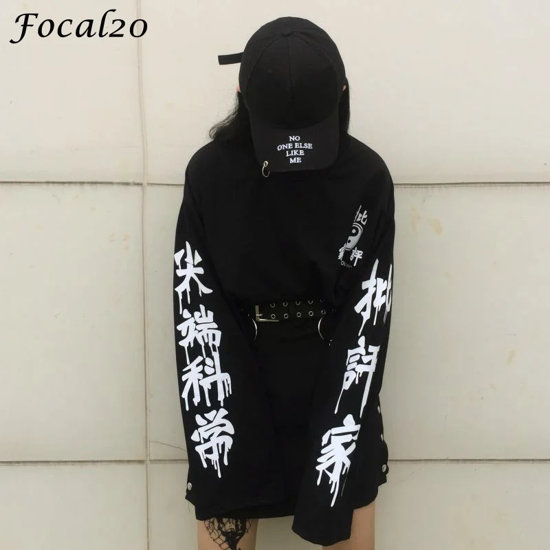 

Focal20 Streetwear Janpanese Letter Print Oversize Women T-shirt Spring Long Sleeve Oversized T Shirt Female Tee Top