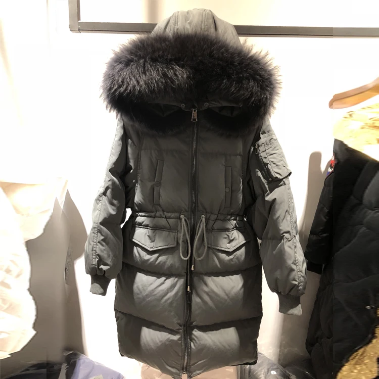 Зимняя женская куртка, большой воротник из натурального меха енота, ватная куртка, Женская парка с хлопковой подкладкой, утолщенное теплое Женское зимнее пальто