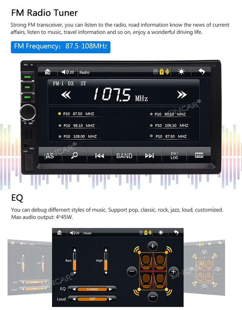 Car Radio Receiver Support Bluetooth/FM Radio/TF/USB/AUX Input EinCar 7 inch Double 2Din Touchscreen in dash Car Stereo GPS Navi