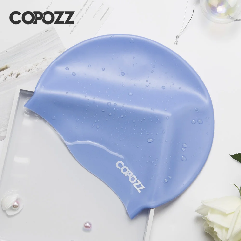 Copozz Men Elastic Swimming Hat  Large Size Swimming Wear Professional Adults Waterproof Swimming Hat Silicone Swimming Caps