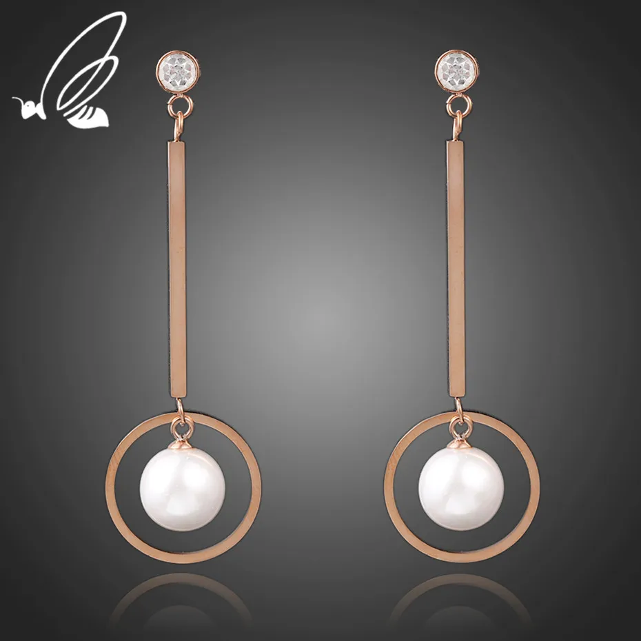 

S'Steel New Fashion Jewelry Office Punk Round Pearl Dangle Circle Titanium Stainless Steel Statement Drop Earrings For Women