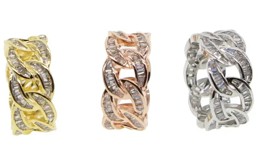 

2018 Miami baguette cubic zirconia cuban link chain men boy cool ring jewelry top quality hip hop Rock CZ engagement band