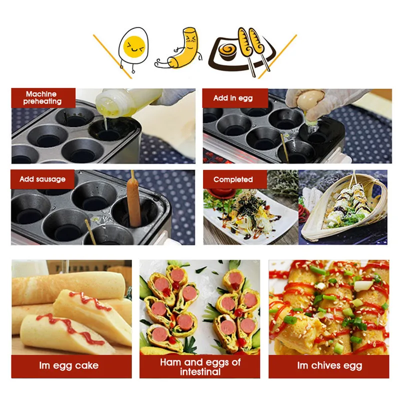 Commercial 10 Tubes Egg Hamburger Hot Dog Roll Maker Electric Automatic Egg Sausage Master Rolls Frying Maker Machine Breakfast Tool (5)