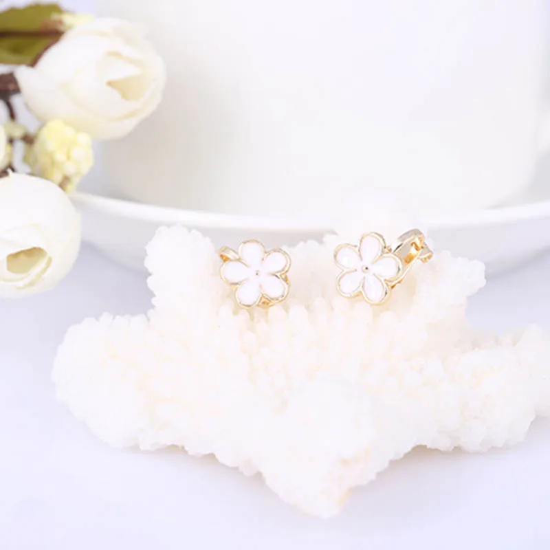 Clip Earrings Cute Flower Pink white Without Piercing for Kids
