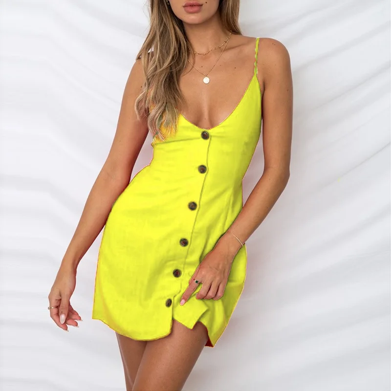 

Women's Summer Deep V Neck Sexy Strap Dress Vintage Neon Color Backless Hollow Out Short Mini Dresses Female vestidos