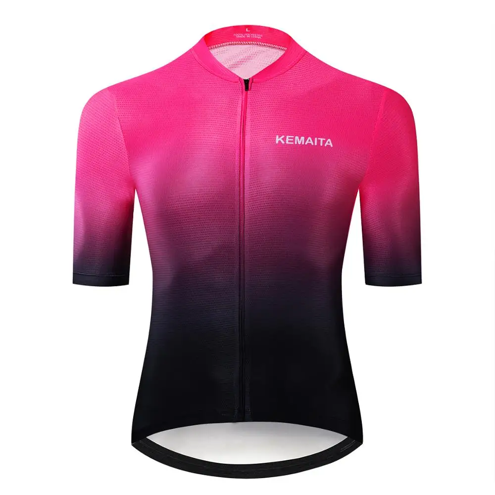 

KEMAITA New Fading Pink Summer Cycling Jersey Road Bike Air Mesh Bike Wear Team Cyclist Maillot