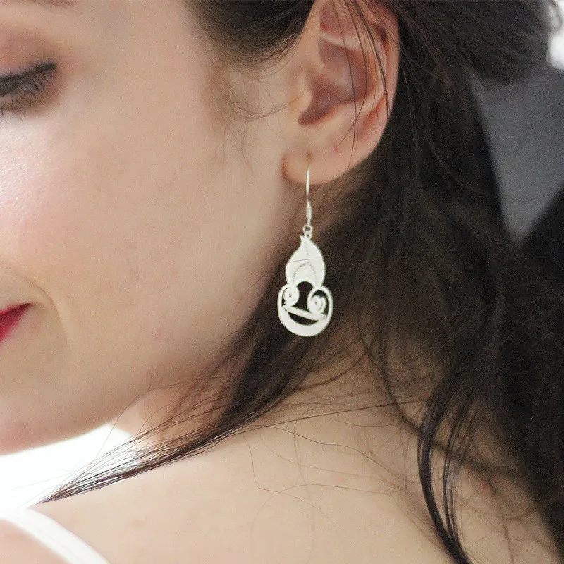 

Happy Monkey Drop Earrings For Women Miao Jewelry 999 Sterling Silver Handmade Chinese Fashion Earing Cute China Air Express