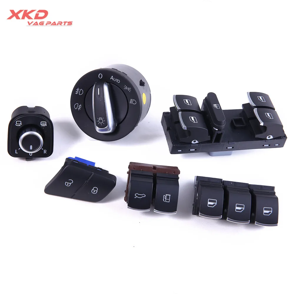 8Pcs Chrome Headlight Side Mirror Window Trunk Switches Set For VW