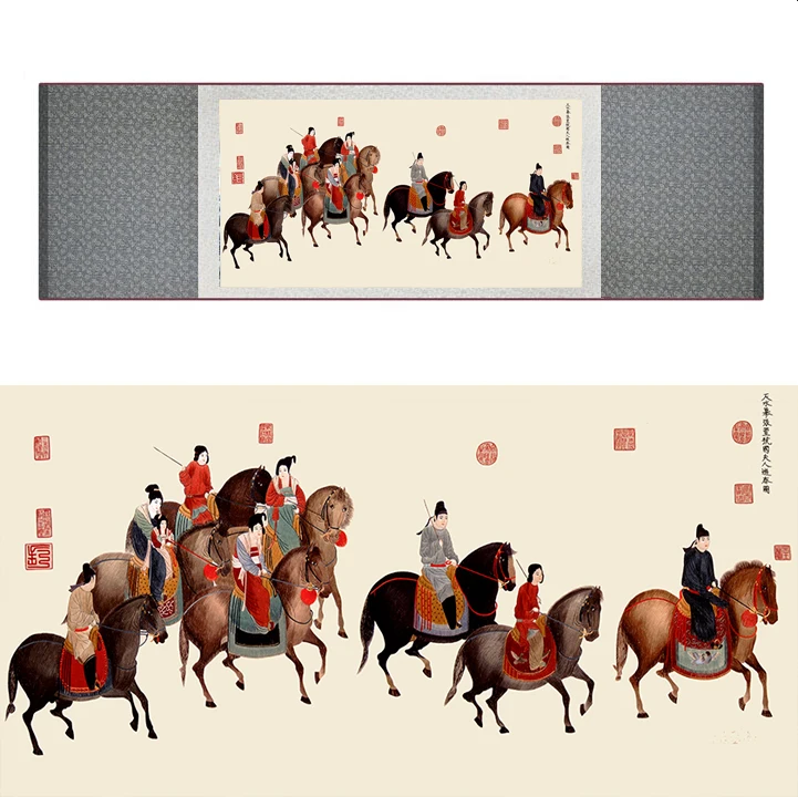 

top quality Chinese Horse silk painting Horse art painting Silk scroll art painting eight horse painting19062805