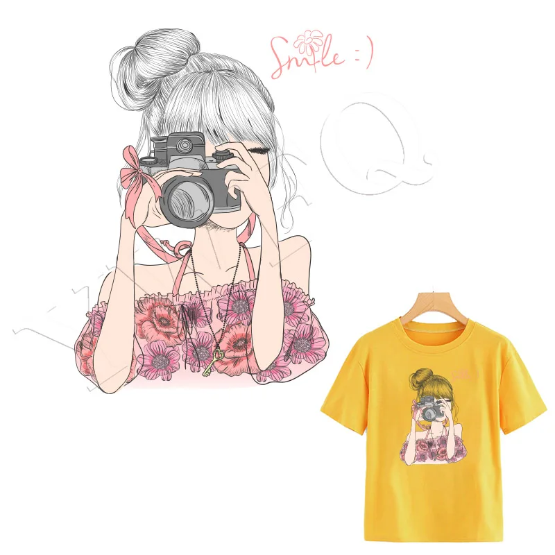 

Cute Girls Heat Transfer Iron-on Patches For Clothing T-shirt Dresses Accessory Washable Stickers Parches Fashion Appliques