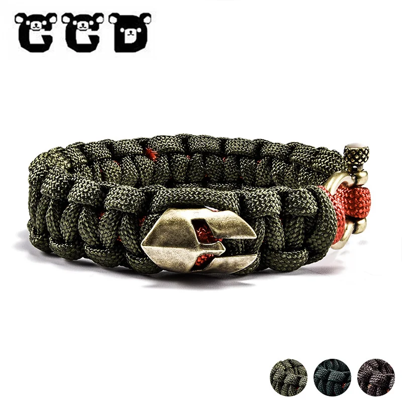 Kopen CCD Koperen helm warrior Weave rode gevulde touw levensreddende Armband Hand gebreide parachute touw Seek survival Hand touw