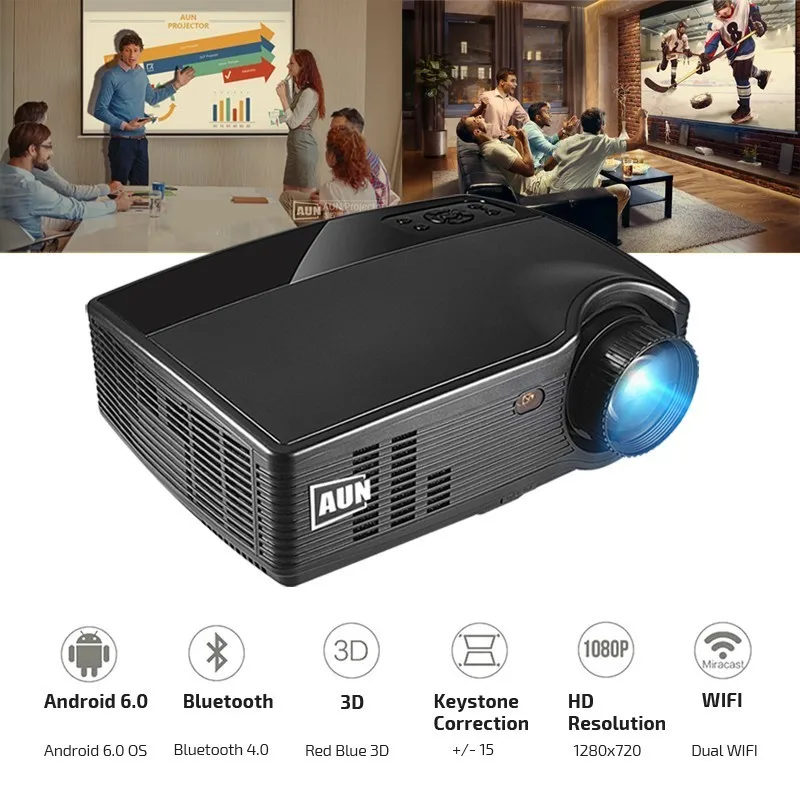 Бренд AUN проектор для android устройств PH10X Bluetooth wifi. 3500 люмен поддержка 1080 P