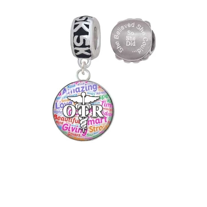 Silvertone Domed Multi Color OTR 5K Run She Believed She Could Charm Beads (Set of 2)