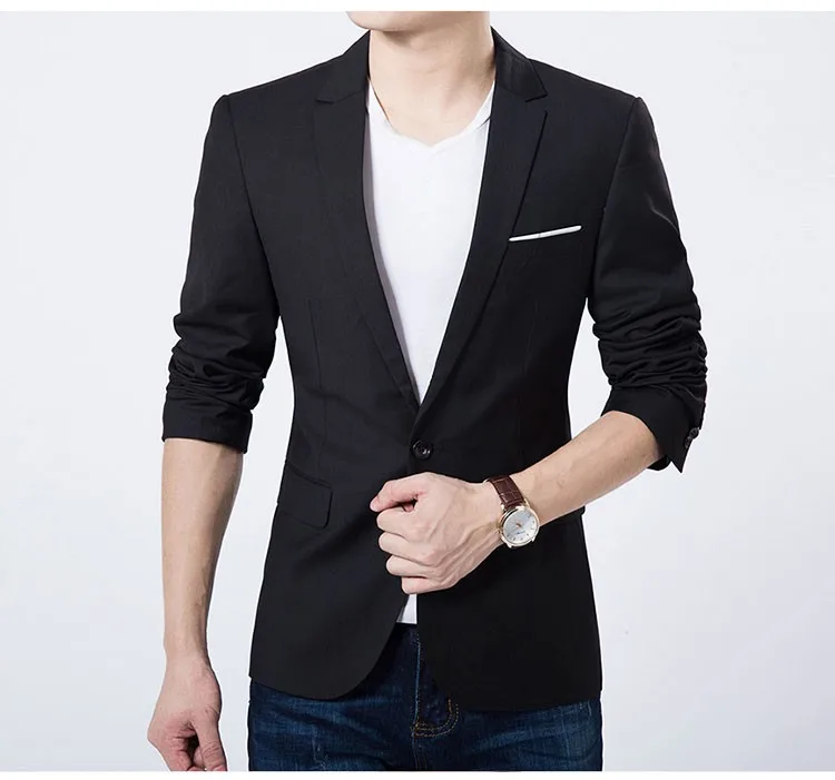 Модный мужской повседневный Блейзер на одной пуговице, приталенный костюм, красочные черные синие куртки, размер: S-M-L-XL-XXL-XXXL-XXXXL-5XL - Цвет: Black