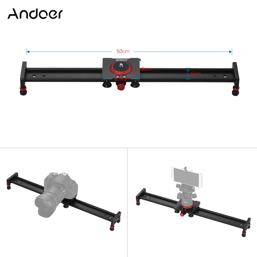 Andoer 20/16/12 дюймов Алюминий сплав Камера глайдтрек стабилизатор видео направляющей для мобильного телефона/DSLR видеокамера DV пленка фон для фотосъемки - Цвет: 50cm